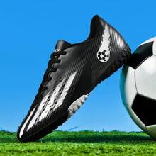 一双新款男女比赛靴大学生防滑TF钉鞋足球鞋专业成人透气足球鞋情侣足球鞋户外草坪女士轻便足球鞋皮黑色运动足球鞋。 - 黑色 - 查看 3