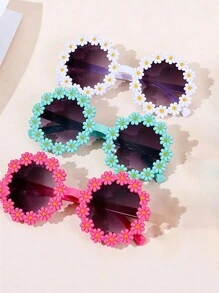 6PCS/3pcs/1PC Daisy Shaped Kids Fashion Eyeglasses For Boys And Girls, Cute Regular Eyeglasses For Babies, Great Regular Eyeglasses For Flower Party - White+Yellow+Pink - View 14