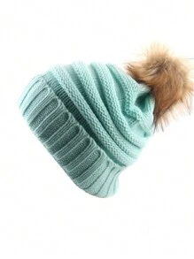 1pc Unisex Y2K Style Fashionable Solid Color Pom Pom Knit Beanie Hat, Suitable For Street, Party, Autumn Winter Outdoor, Warm
