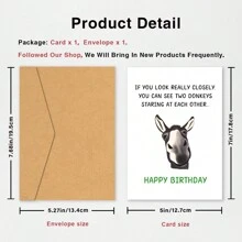 1pc, Funny Donkey Birthday For Him Her, Quirky Birthday Card For Friend Brother Sister, Humorous Birthday Greeting Card For Men Women, Two Donkeys Staring At Each Other