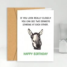 1pc, Funny Donkey Birthday For Him Her, Quirky Birthday Card For Friend Brother Sister, Humorous Birthday Greeting Card For Men Women, Two Donkeys Staring At Each Other