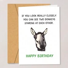 1pc, Funny Donkey Birthday For Him Her, Quirky Birthday Card For Friend Brother Sister, Humorous Birthday Greeting Card For Men Women, Two Donkeys Staring At Each Other