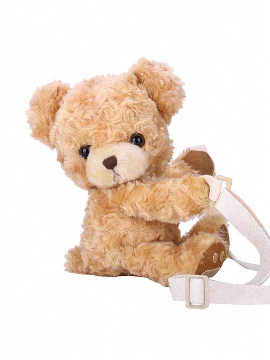 1pc (11.4in*3.9in*3.9in) Plush Brown Bear Shaped Crossbody Bag, Can Be
