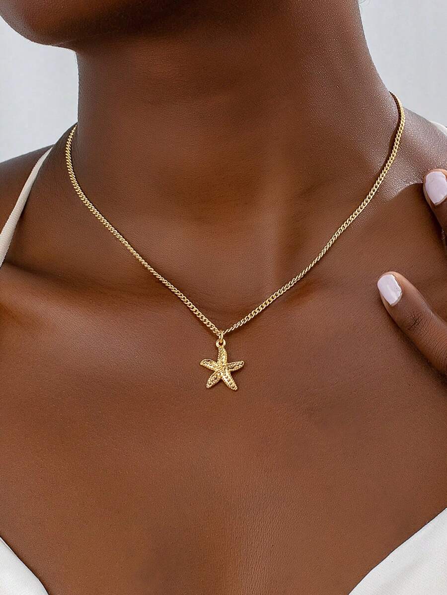 1 Pieza Collar colgante con estrella de mar de estilo de playa de verano delicado para mujeres