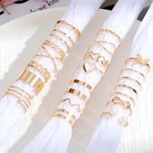 22 件欧洲和美国风格心形和蝴蝶设计指节戒指套装情人节、妈妈、母亲、母亲节、礼物 - 金黃色 - 查看 4