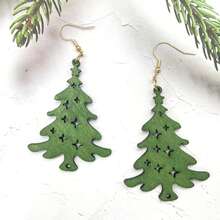 4pairs/Set Wooden Pine Tree Shaped Earrings, Christmas Tree Earrings, Gift For Women
