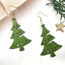 4pairs/Set Wooden Pine Tree Shaped Earrings, Christmas Tree Earrings, Gift For Women