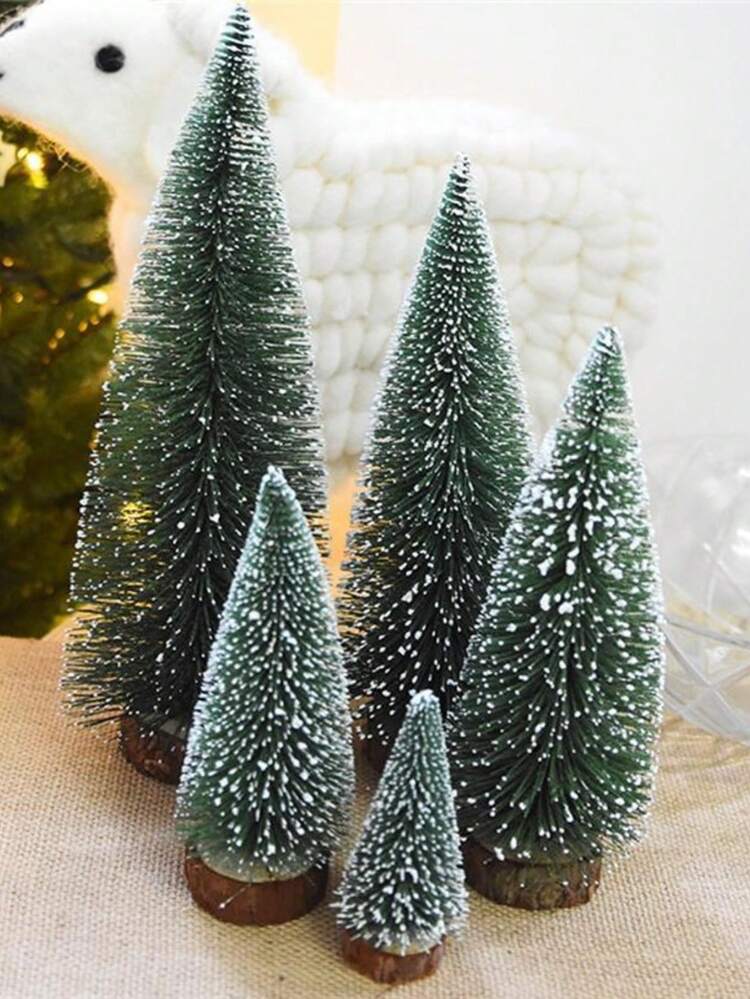 Rebecca Mobili Set 2 Mini Alberi di Natale in Feltro Grigio Marrone con Base in Legno