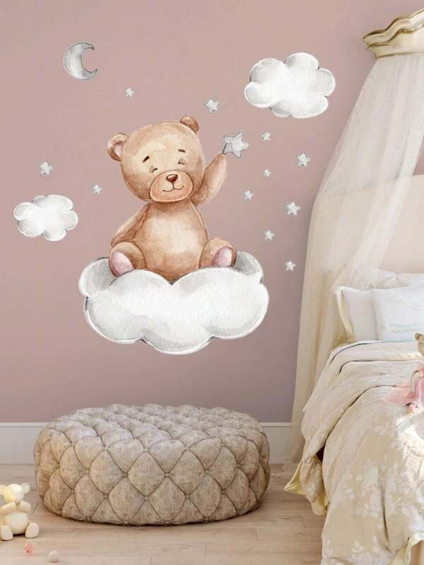 1pc PVC Wall Sticker, Cartoon Cute Bear Pattern Wall Decal For Home Decor, Stickers, Wall Decal, Vinyl Decal For Home Decorations, Spring Decoration Items Refresh Your Home, Rama Decoration Stickers Gifts Birthday Graduation