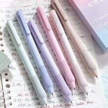 6支/組莫蘭迪色可伸縮中性原子筆套組，彩色ST筆頭快乾筆，適合學生手帳記錄，開學季適用 - 粉色 - 查看 13