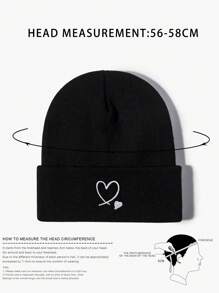 1pc Embroidery Heart Knitted Adjustable Sun Hat For Men, Casual Outdoor Travel Beach Vacation Y2K Style Cap Winter Fall Valentine's Day Valentines - Knitted Hat - View 7