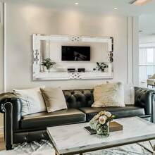UNHO Rectangular Wall Mirror 120*60 Cm – Silver Diamond Design, Modern Decorative Mirror - 銀色 - 查看 4