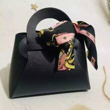 5pcs Holiday Gift Bags, Faux Leather Gift Bags With Ribbon Bows, Halloween Candy Bags, Christmas Gift Candy Bags, Wedding Party Favor Bags, Graduation Gift Bags, Holiday Candy Boxes, Mini Tote Bags