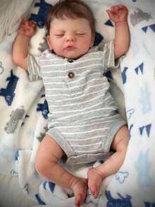 逼真的 45 厘米睡眠重生娃娃，具有 3D 绘画皮肤和可见血管，18 英寸活体柔软硅胶新生婴儿可爱睡前玩具生日礼物（部分零件随机） - 灰色 - 查看 3