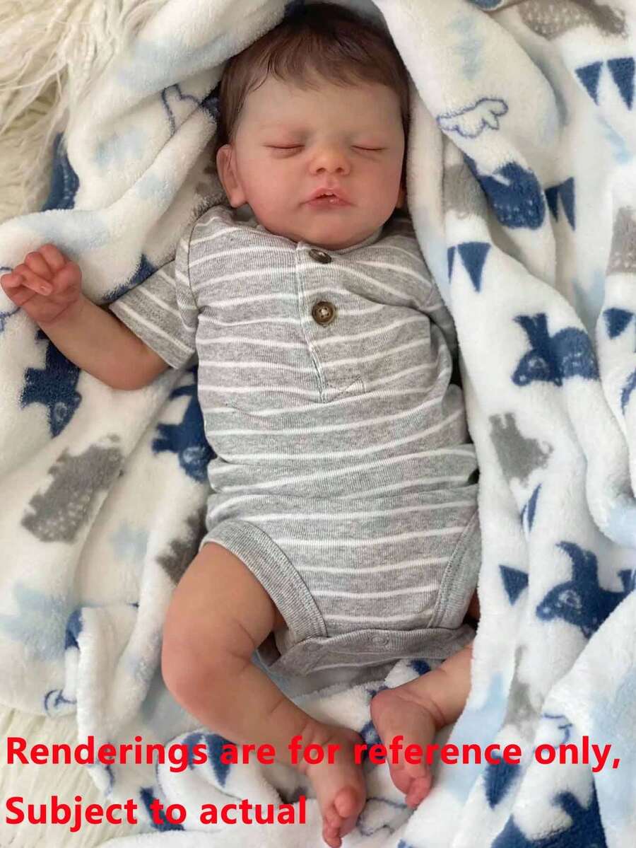 逼真的 45 厘米睡眠重生娃娃，具有 3D 绘画皮肤和可见血管，18 英寸活体柔软硅胶新生婴儿可爱睡前玩具生日礼物（部分零件随机） - 灰色 - 查看 1