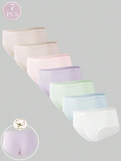 7 件装 少女纯色蝴蝶结内裤，基本款舒适内裤