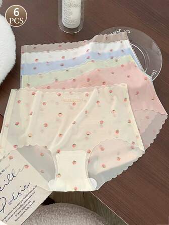 6pcs Women's Sexy Lace Panties, Breathable Seamless Briefs, Transparent Hipster Underwear Set