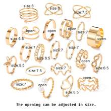22 件欧洲和美国风格心形和蝴蝶设计指节戒指套装情人节、妈妈、母亲、母亲节、礼物 - 金黃色 - 查看 5