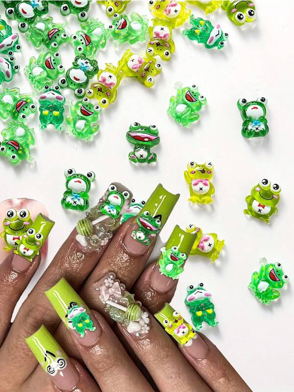 30/50 peças Encantos de Unha 3D em Formato de Rã Multi Formatos Rãs Fofas Encantos de Resina para Unhas Flatback Encantos de Resina Slime para Acrílico Unhas Acessórios DIY Artesanato