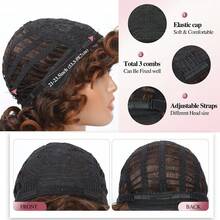 Pelucas cortas rizadas para mujer, peluca sintética de cabello afro rizado y rizado con flequillo, color negro / marrón / rubio miel degradado, fibra resistente al calor, peluca rizada corta con muelles para uso diario, peluca rizada y afro para mujer, para cosplay y fiestas