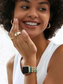 5 件金属吊坠装饰环，兼容 表带，LOVE 钻石水钻饰品，智能手表硅胶表带配件，时尚手链（不含手表和表带），兼容三星 Galaxy Watch - 金色 - 查看 8