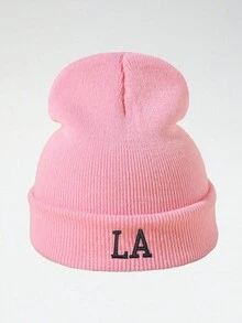 1pc Women's Fashionable 3D "I" Embroidered LA Knit Beanie Hat, Warm Accessory For Fall/Winter - Multicolor - View 12