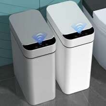Ljia Automatic Motion Sensor Bathroom Trash Can With Lid, 2.7 Gallon/4 Gallon Touchless Trash Bin, Electric Waterproof Narrow Small Rubbish Can, Smart Plastic Slim Garbage Can Small White& Grey Wastebasket For Kitchen, Toilet, Office, Rv, Bedroom, Living Room