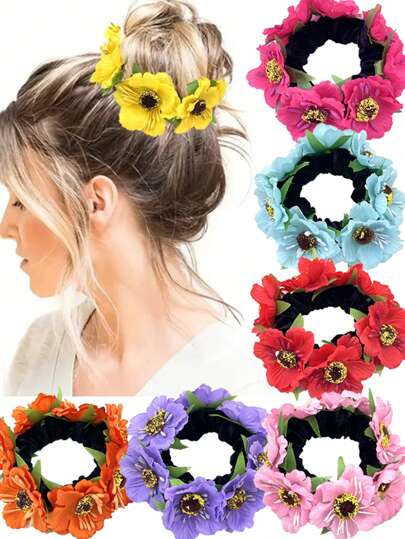 波西米亚纯色仿布雏菊花发带，弹力发带，适合发髻、马尾发夹