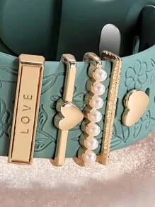 5 件金属吊坠装饰环，兼容 表带，LOVE 钻石水钻饰品，智能手表硅胶表带配件，时尚手链（不含手表和表带），兼容三星 Galaxy Watch - 金色 - 查看 10