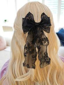 1 件女孩薄纱水手发饰，花唇刺绣蝴蝶结长尾鳄鱼夹，优雅蝴蝶结发夹，新中式蝴蝶结发夹，度假蝴蝶结发夹，女士时尚发饰 - 彩色 - 查看 2