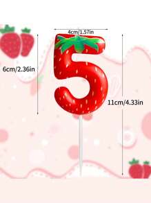 1 件红色草莓数字 0-9 主题生日周年派对蛋糕装饰蜡烛， - 彩色 - 查看 7