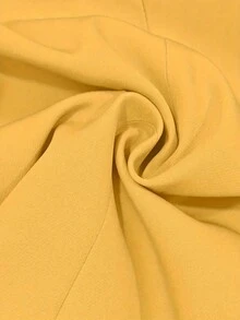 Elegant Suit In Solid Color, Long Sleeved Roll-Neck Blazer And Trousers With Buttons, Women's - Yellow - View 2