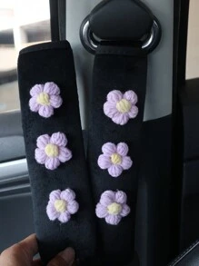 2 件装汽车安全带护肩清新花朵毛绒舒适防勒颈汽车安全带护肩