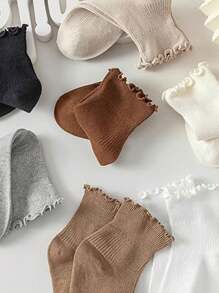 6pairs Lace Trim Mid-Calf Socks For Women, Cute Mary Jane Style, Breathable Thin Fabric, Fits Size 3.5-9