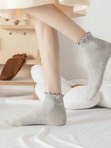 6pairs Lace Trim Mid-Calf Socks For Women, Cute Mary Jane Style, Breathable Thin Fabric, Fits Size 3.5-9