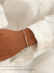 1 Luxurious S925 Pure Silver Shiny Silver Tennis Ball Colored Inlaid Bracelet, Suitable For Women's Parties And Gifts, Weddings, Engagement Bride Jewelry