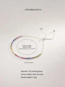 1 Luxurious S925 Pure Silver Shiny Silver Tennis Ball Colored Inlaid Bracelet, Suitable For Women's Parties And Gifts, Weddings, Engagement Bride Jewelry