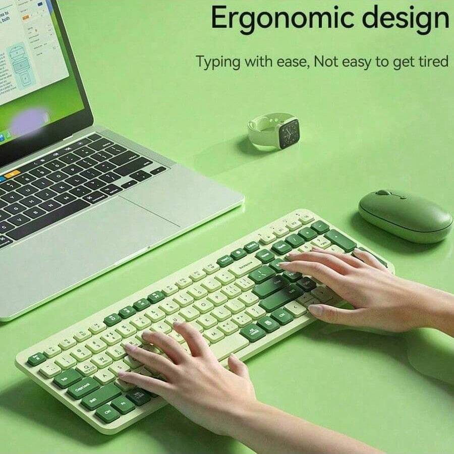 Dual Mode Wireless Bluetooth Keyboard, Silent Ergonomic Design With