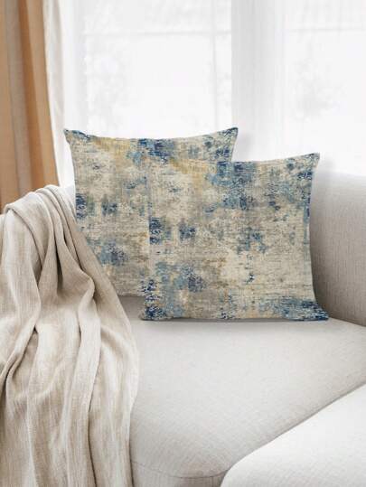 2 件几何亚麻枕套套装，波西米亚风格彩色几何花卉大理石背景沙发垫套，适用于卧室、客厅、宿舍、汽车、所有季节（无内部填充物）