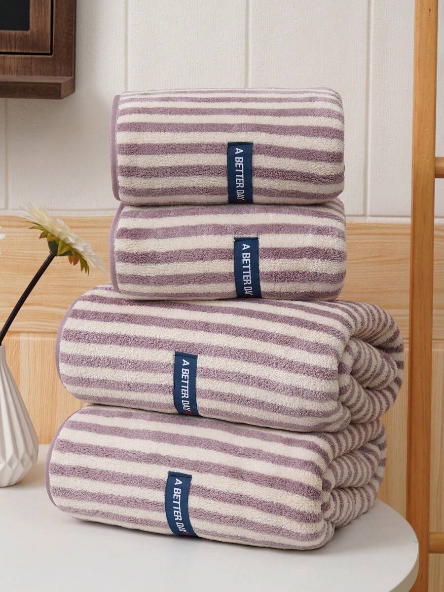 3/2/1pc Coral Fleece Absorbent Striped Bath Towel/Hand Towel, Soft Quick-Dry Face Towel Or Towel Set, Super Absorbent Microfiber Suitable For Bathroom, Hotel, Gym, Travel, Gift, Salon, Sports, Outdoor, Beach, School, Back To School, Travel Accessories, Home Essentials, Towels, Skin Care - Multicolor - View 1