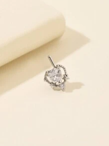 1pc Heart Rhinestone Stainless Steel Silver Nose Stud Valentines - Silver - View 2