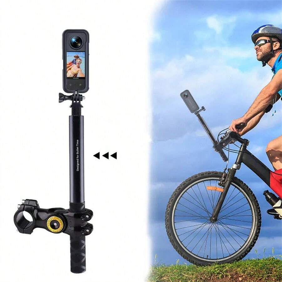 Motorcycle Bike Invisible Selfie Stick Handlebar Mount For Gopro DJI Insta360 - Black - View 1