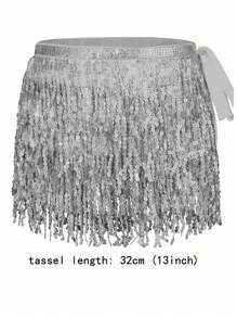 1 bucată mini fustă cu paiete cu franjuri pentru femei, rochie strălucitoare eșarfă pentru dansul din buric, potrivită pentru decorarea petrecerii
