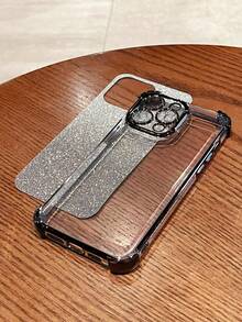 Funda de teléfono compatible con iPhone11 12 13 14 ProMax 15, protección en las cuatro esquinas, color negro metálico + papel negro brillante - Multicolor - Ver 5
