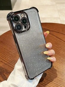 Funda de teléfono compatible con iPhone11 12 13 14 ProMax 15, protección en las cuatro esquinas, color negro metálico + papel negro brillante - Multicolor - Ver 3