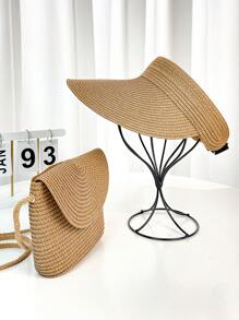 1 set Cappello di paglia a tesa larga beige bohémien estivo e borsa a tracolla in paglia per donna, cappello da sole fashion casual pieghevole per viaggi, spiaggia e attività all'aperto - Multicolore - Visualizzare 12