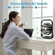 Tabletop Air Circulator Fan, Portable Small Fan With Cord Powered And LED Light, 135° Rotate Quiet Small Portable Table Fan, 3 Speeds Strong Airflow - 黑色 - 查看 6