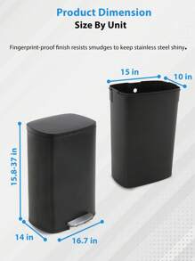 DOPINMIN 13 Gallon(50L) 410 Stainless Steel  Trash Can, Fingerprint Proof Stainless Steel Kitchen Garbage Can With Removable Inner Bucket And Hinged Lids, Pedal Rubbish Bin For Home Office - màu đen - Xem 3