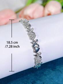 SEQUITO 1 pieza Brazalete de moda con dije con forma de corazón dorado y X, con piedras de cristal brillantes, hermoso accesorio de mano para uso diario, San Valentín