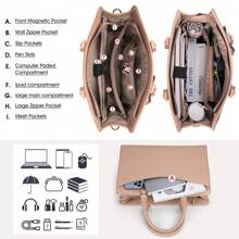 Laptop Bag For Women 15.6 Inch Leather Tote Bag Professional Business Office Work Bag Waterproof Briefcase Computer Tote Bag Large Capacity Lightweight Handbag Shoulder Bag - 卡其色 - 查看 5